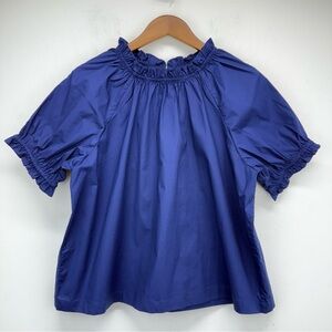 Hill House size XL Women’s Navy Blue Ruffle Neck Puff Sleeve The Kit Top
